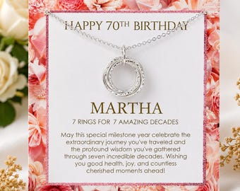70th Birthday Necklace, Seven Rings for Seven Decades