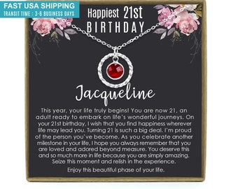 21st Birthday Gift for Her, 21st Birthday Gift, 21st Birthday Card, 21st Birthday Daughter Gift, Personalized Birthstone Necklace
