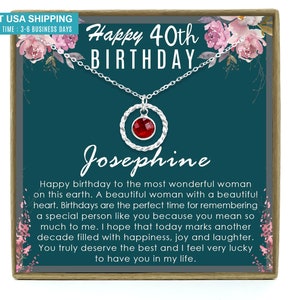 40th Birthday Gifts for Woman, 40th Birthday Gifts for Her, 40th Bday Gift Ideas for Best Friend, Personalized Birthstone Necklace