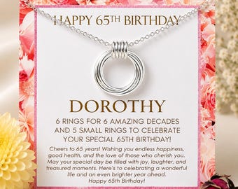 65th Birthday Necklace, Six Interlocking Rings, Milestone Gift for Her