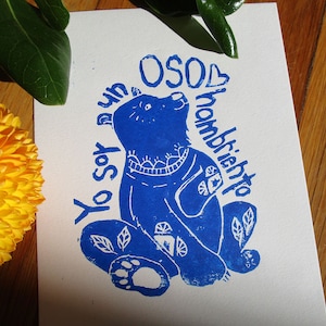 Hungry Bear Original Linocut
