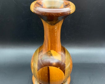 Mid Century Hand Turned Wood Block Vase