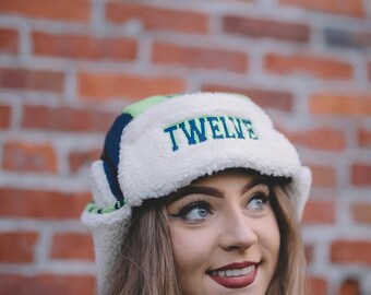Seattle Seahawks Twelve 12 Beanie - Winter Russian Hat Style - Seattle Clothing Line OriginalsNW