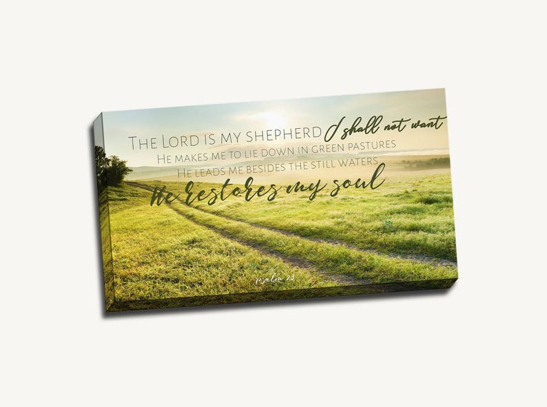 Christian Canvas Bible Verse Art Psalm 23 Meadow The Lord Etsy