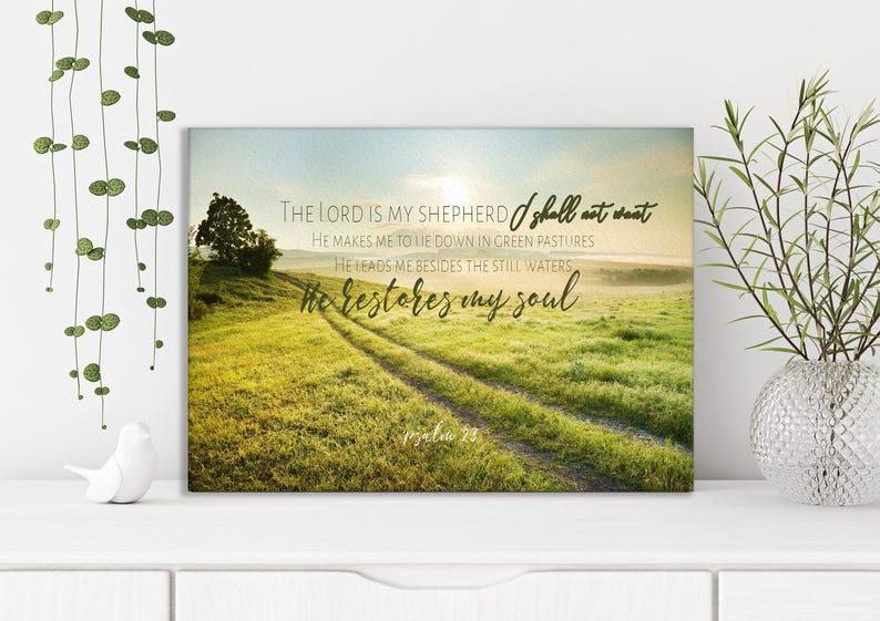 Christian Canvas Bible Verse Art Psalm 23 Meadow The Lord Etsy