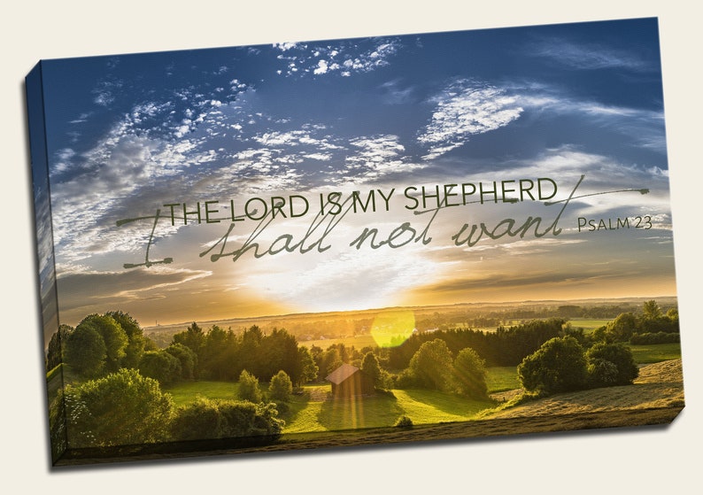 Christian Canvas Bible Verse Art Psalm 23 Meadow the Lord Etsy