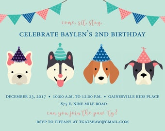 Anniversaire de chien, anniversaire de chien, fête de chiot, anniversaire de chiot, pawty, viens. Asseyez-vous. Restez.