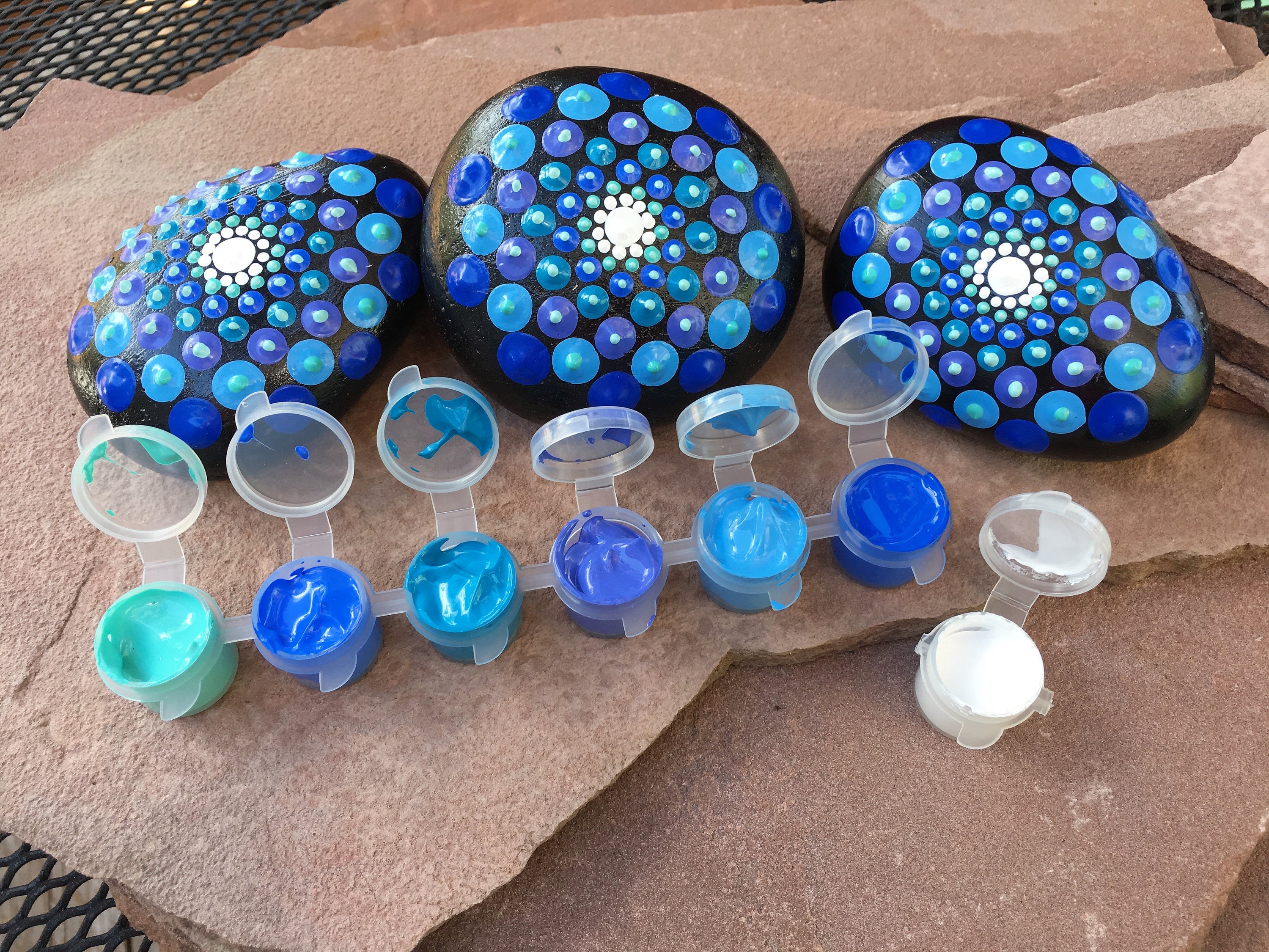 DIY Mandala Rock Painting Kit all inclusive Blues | Etsy