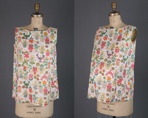 vintage 1950s maternity top blouse | novelty print