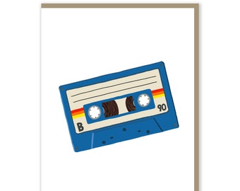 Old School Cassette Card |  Original Artwork | 80's 90's | Music Lovers | Greeting Card | Handmade