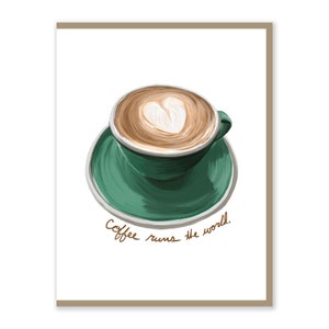 café funciona o mundo cartão comemorativo | Arte Original | Amantes do café | cartão comemorativo | Feito à mão