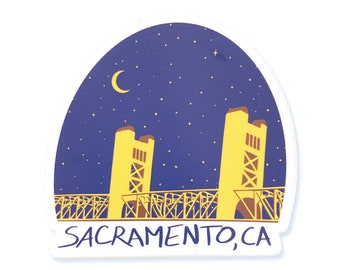 Sacramento Waterproof Sticker - original artwork, made in the USA, laptop, water bottle travel mug, California