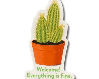 Everything is Fine Cactus Sticker Waterproof - Original Artwork - Inspired by The Good Place - dishwasher safe