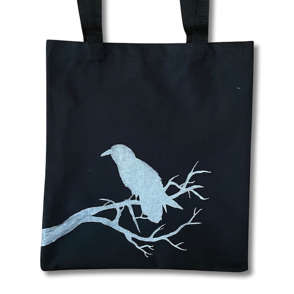 Raven Tote Bag - original artwork - recycled, made in the USA, hand screen printed, durable, crow