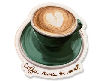 Coffee Waterproof Sticker - original artwork, made in the USA, laptop, water bottle travel mug, latte, cappuccino