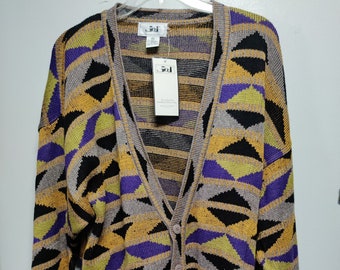 Super Cool Classic Vintage Cardigan Unisex Sweater By JED Sportswear From the 80's. Tags on Never worn.