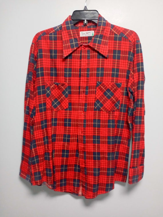 Vintage 80's Mens Flannel Long Shirt by PINE TRAI… - image 1