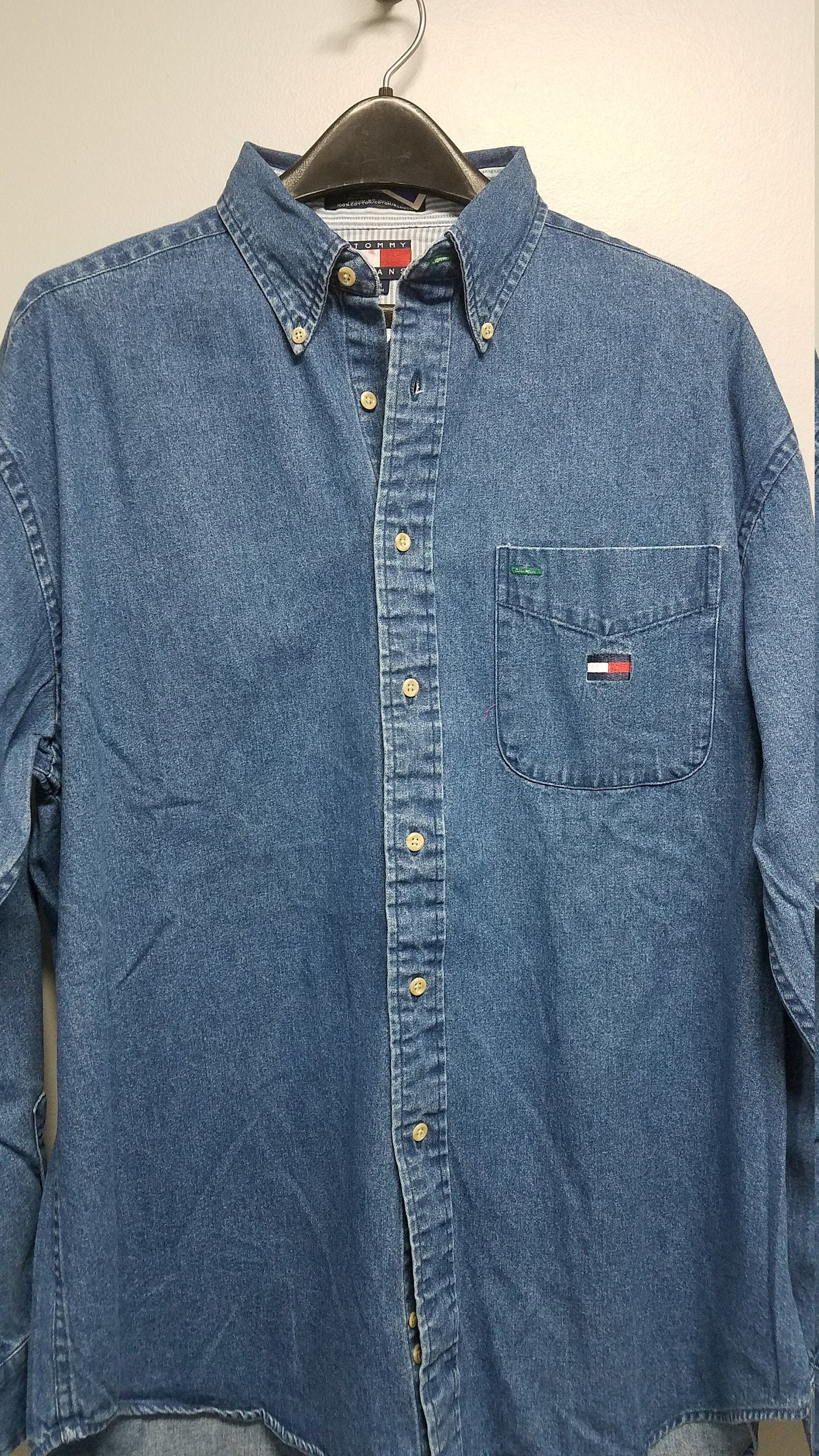 Vintage Classic Bluedenim Shirt 80's Early 90's Size Medium by TOMMY  HILFIGER Never Worn, Still With Tags On 