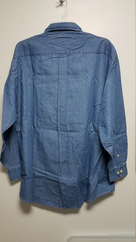 Vintage Mens Blue Denim Jean Shirt By TOMMY HILFI… - image 4