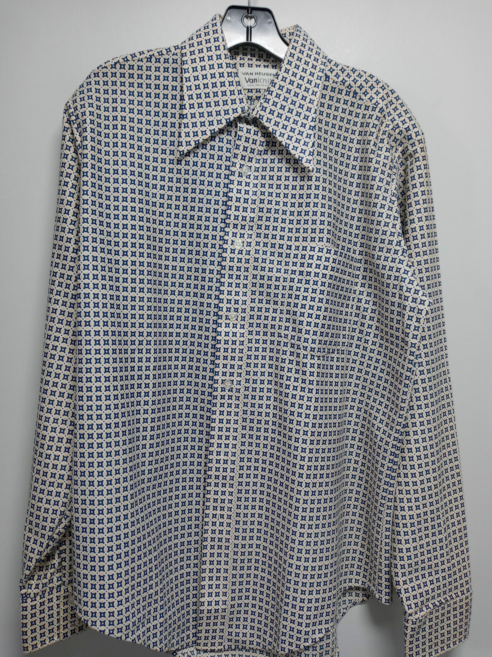 Vintage 70's Mens Long Sleeve Shirt by VAN HUESEN 100% POLYSTER Never ...