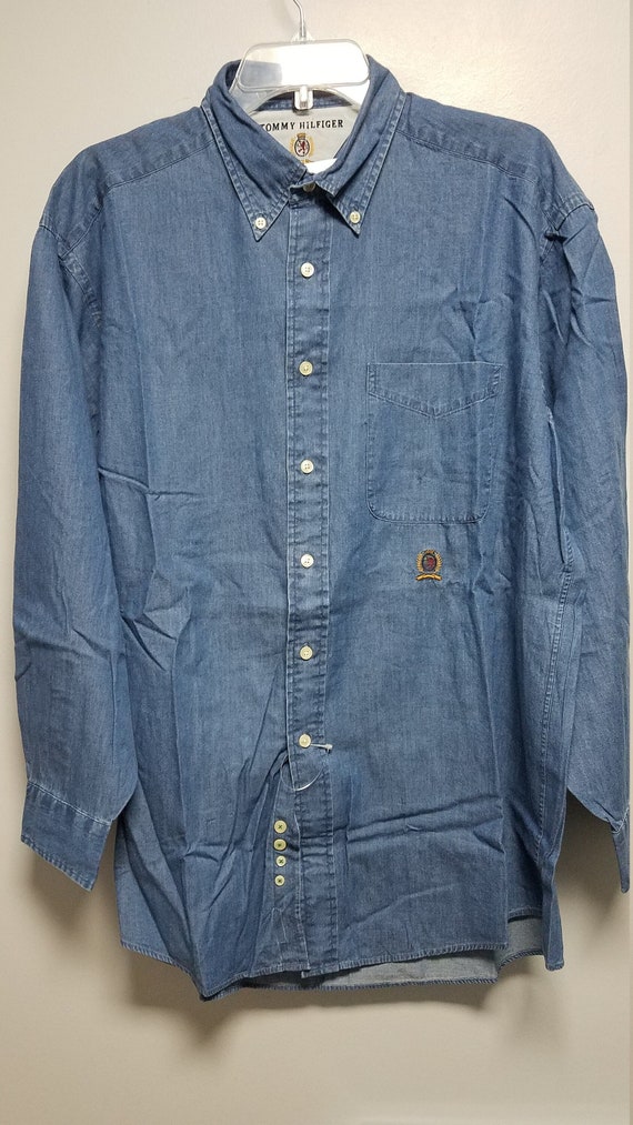 Vintage Mens Blue Denim Jean Shirt By TOMMY HILFI… - image 1