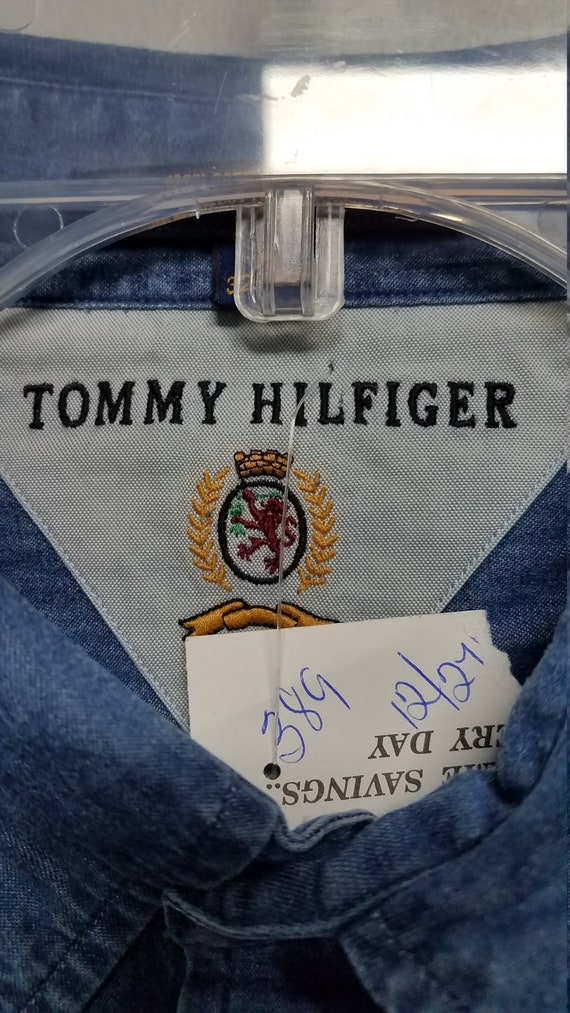 Vintage Mens Blue Denim Jean Shirt By TOMMY HILFI… - image 3