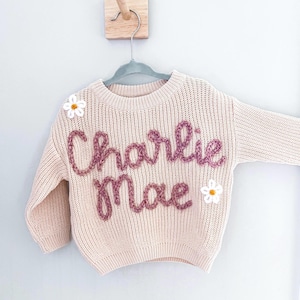 Fast Shipping Embroidered Name Sweater | Baby Announcement | Oversized Custom Sweater| Personalized Baby Sweater | Fall Sweater for Kids