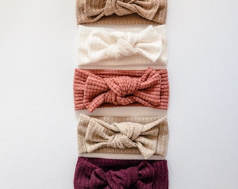 Soft Waffle Knit Baby Headband, Knotted Bow, Fall Head Wrap