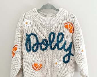 Fast Shipping Embroidered Name Sweater | Baby Announcement | Oversized Custom Sweater| All Over Design | Spring Sweater for Kids