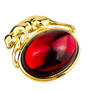 Chameau Et Chameau Napier Vintage Red Gripoix Cabochon Panther Brooch SIGNED