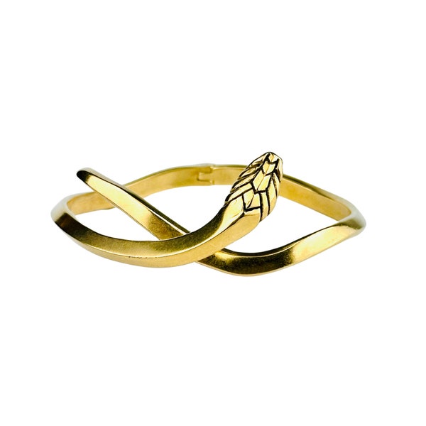 Chameau Et Chameau Metropolitan Museum Of Art MMA MA Snake Serpent Etched 24K Gold Plated Bypass Hinged Bracelet