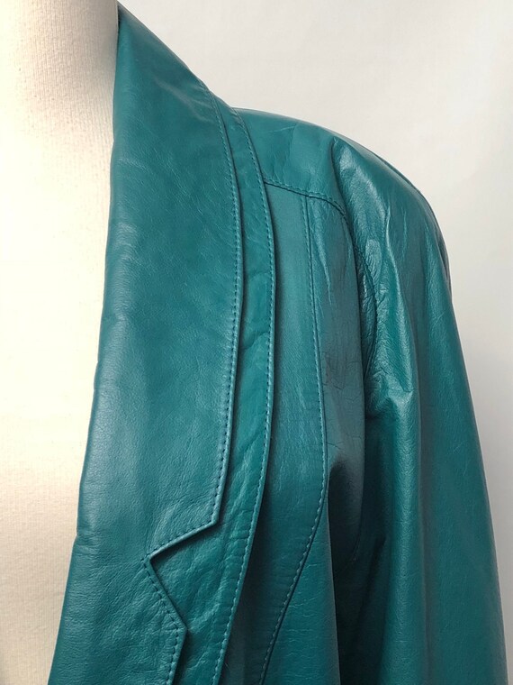 Vintage 80s D Linea Collection Teal Genuine Leather Jacket Made In Korea
