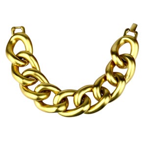 Chameau Et Chameau Givenchy Vintage 80s Brushed Satin Gold Plated Chunky Curb Chain Bracelet SIGNED