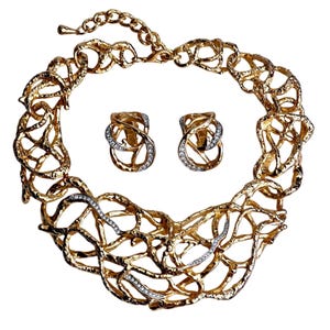 Chameau Et Chameau Elizabeth Taylor For Avon Vintage 90s “Precious Vines” 22k Gold Plated Diamanté Swarovski Crystal Demi Parure SIGNED