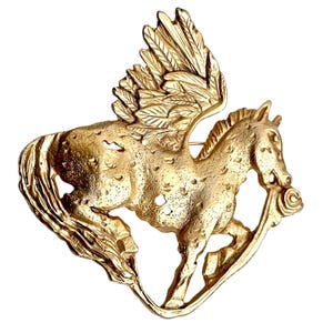 Chameau Et Chameau Figural Winged Pegasus Horse Large Vintage Gold Tone Brooch