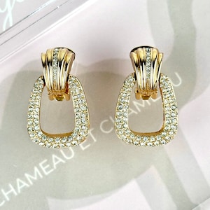 Chameau Et Chameau Christian Dior Vintage 80s Diamanté Pave Crystal Door Knocker Clip On Earrings SIGNED