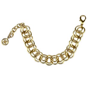 Chameau Et Chameau Givenchy Bijoux Vintage 8Os Brushed Satin 18K Gold Plated Double Round Link Chain Bracelet SIGNED