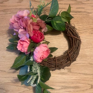 Peony & Hydrangea Spring Wreath: Mini Floral Front Door Decor