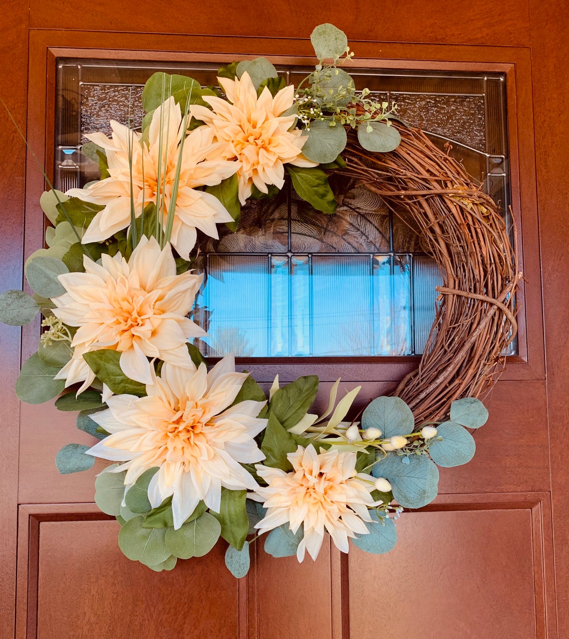 Yellow Dahlia Wreath Front Door Spring Floral Wreath with Etsy