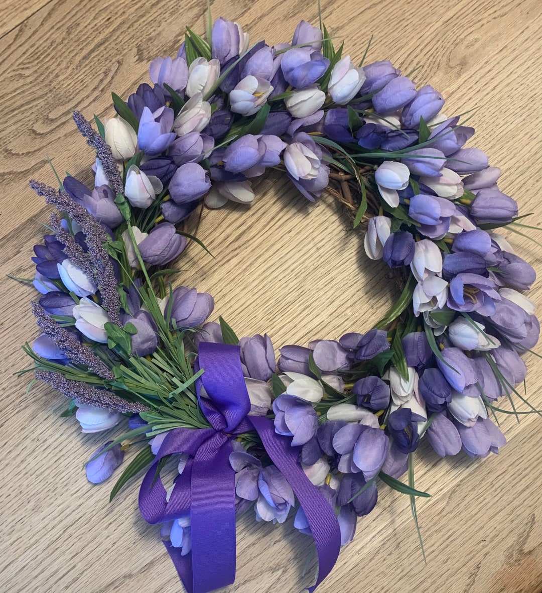 Purple Tulip Spring Wreath: 20-inch Door Decor With Silk Bow - Etsy