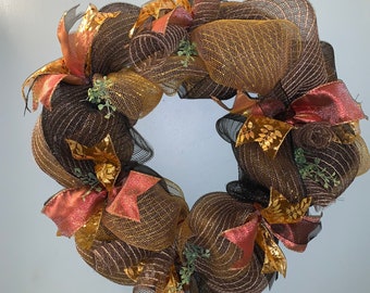 Chocolate Wreath, Bronze Wreath, Black Gold and Brown Wreath, Beautiful Wreath, Spring Wreath, All Season Wreath, Front Door Wreath !