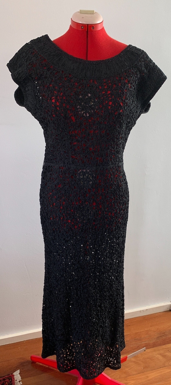 1930s Black Ribbon Knit Glamorous Bombshell Cockt