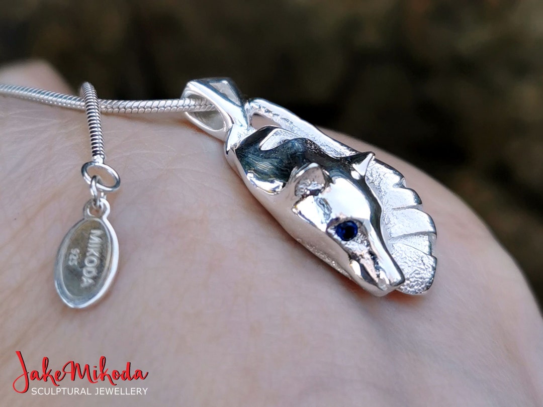 Tasmanian Jewelry, Thylacine Charm, Blue Sapphire Gem Eye, 925 Silver