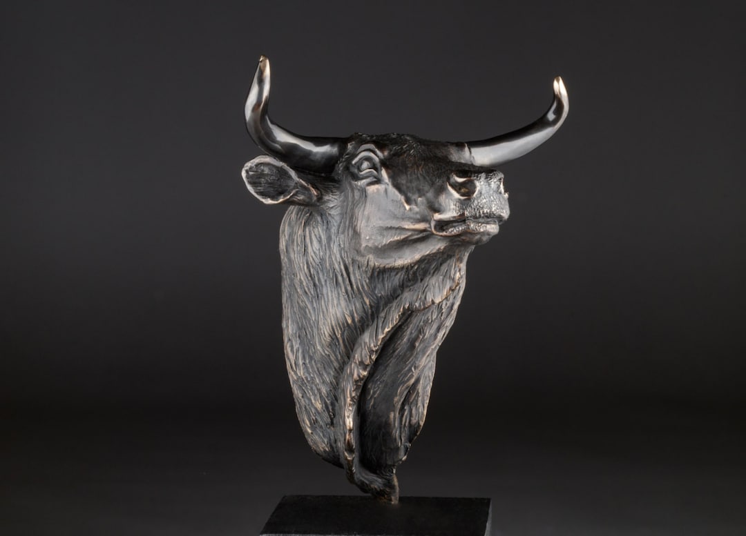 Bronze BULL FIGURINE Sculpture Bull Head Portrait Statue Etsy