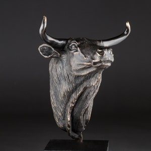 Bronze BULL FIGURINE Sculpture, Bull Head Portrait Statue, Tabletop Art, Modern Design Bull, Taurus Zodiac, Home Furnishing Art
