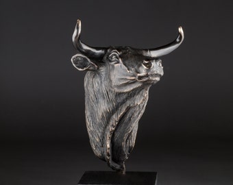Escultura de estatuilla de toro de bronce, estatua de retrato de cabeza de toro, arte de mesa, toro de diseño moderno, zodíaco de Tauro, arte de muebles para el hogar