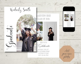 Minimalist Graduation Invitation Template, Multiple Photo, Editable Card (Digital Download