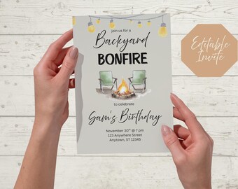 Backyard Bonfire Birthday Invitation, Editable Template (Digital Download)