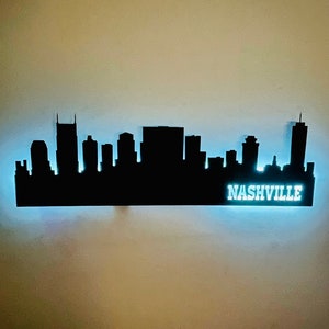 Nashville Tennessee Skyline Light Wall Hanging - Nashville Gifts, Nashville Wall Art, Modern Home Decor, Wall Banner, Mural, Nashville Sign