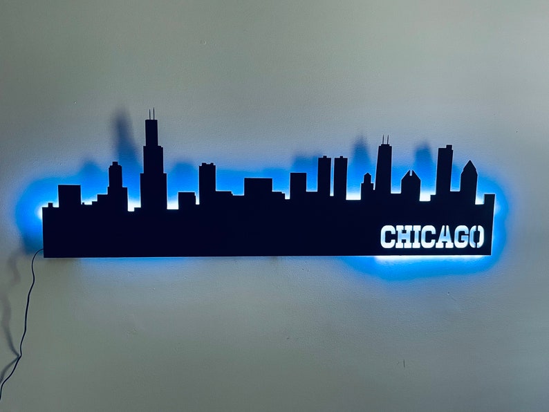 Chicago Illinois Skyline Light Wall Hanging Chicago Gifts, Chicago Wall